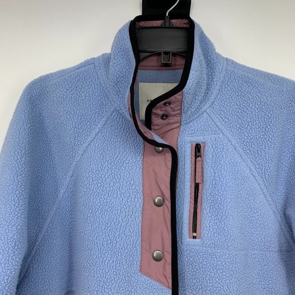 American Eagle Jacket Blue Sherpa Button Snap Mock Neck Zip Pocket - Picture 6 of 14